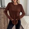 Spring and Autumn Long Sleeved T-shirt, Fashionable Solid Color Women's Long Sleeved V-neck Shirt