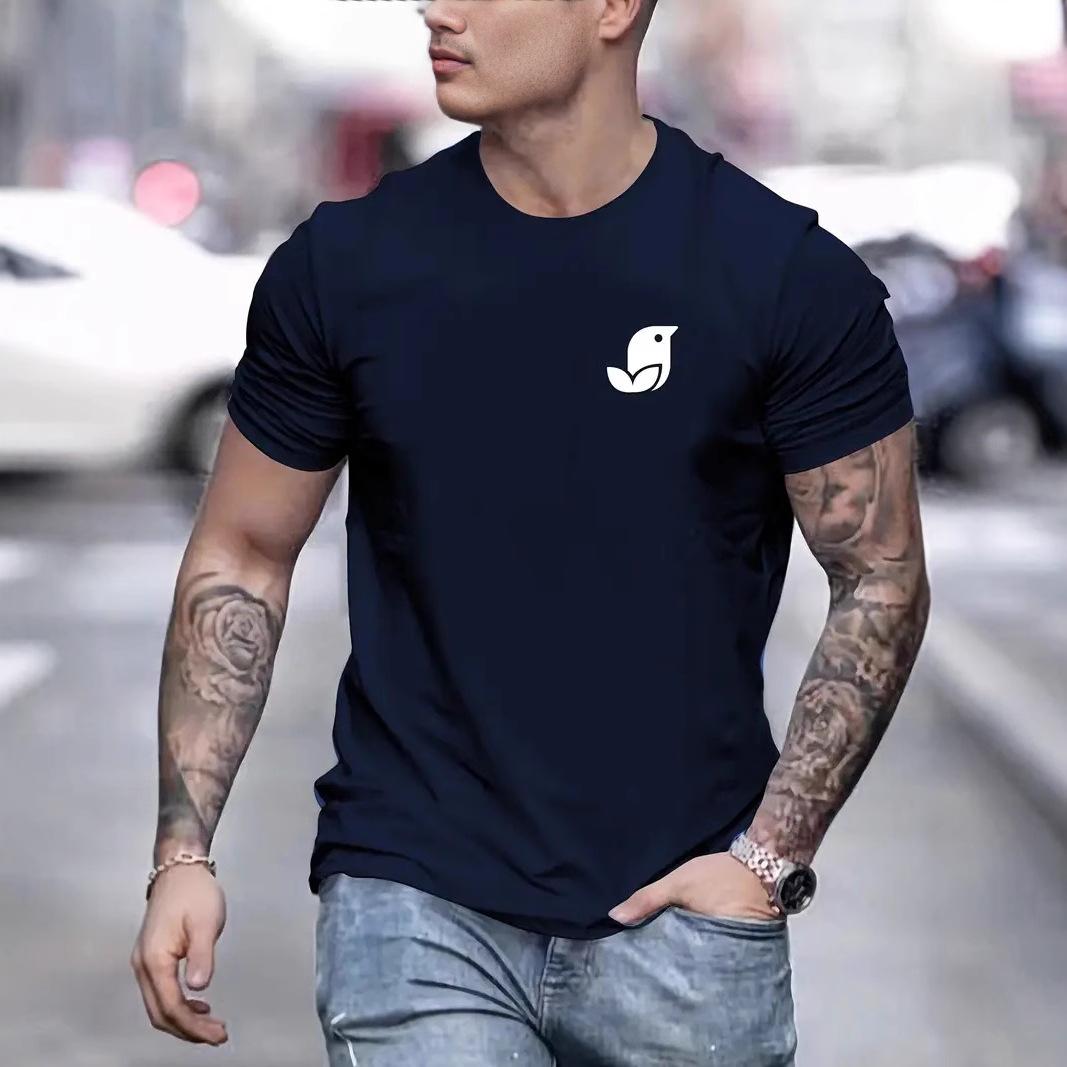 Casual Crew Neck Short Sleeve Fashion Printed Top Loose T-Shirts Mens 3XL темно-синий 1360₽