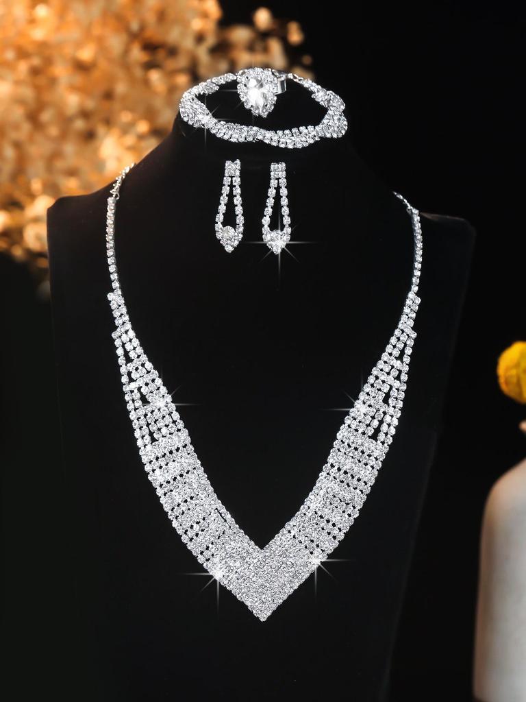 European Style Diamond-Inlaid Evening Necklace & Jewelry Set for Brides