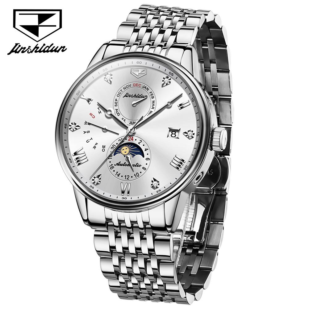 

JINSHIDUN Новые деловые и развлекательные мужские часы полностью автоматические водонепроницаемые светящиеся многофункциональные механические часы мужские часы