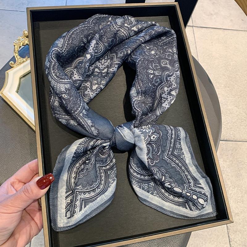 2025 new gray imitation silk wool silk scarf cashew flower double-sided heterochrome silk scarf scarf scarf
