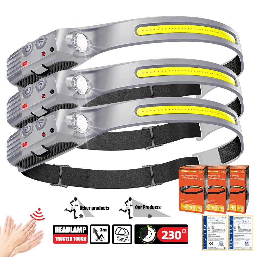 Rechargeable Sensor LED Headlamp -LED Headlight with 5 Modes Built-in 18650 for Fishing, Camping,Night Running (IPX4 Waterproof)