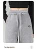 Women's High-Waisted Grey Slim Straight Wide-Leg Cuffed Sweatpants for Spring/Autumn