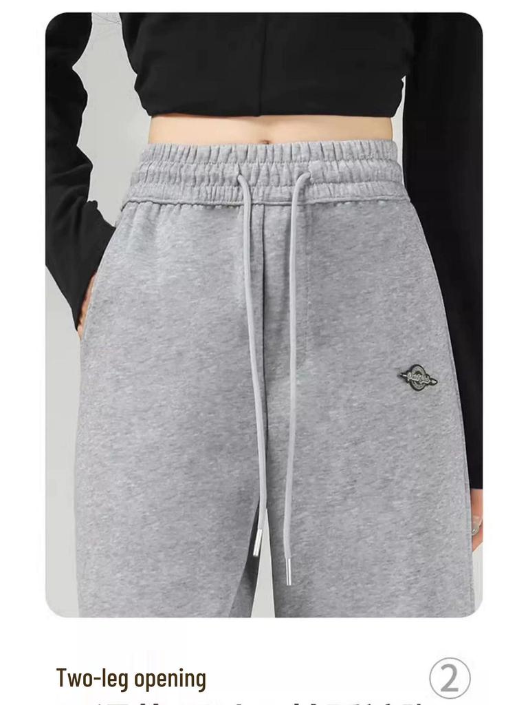 Women's High-Waisted Grey Slim Straight Wide-Leg Cuffed Sweatpants for Spring/Autumn