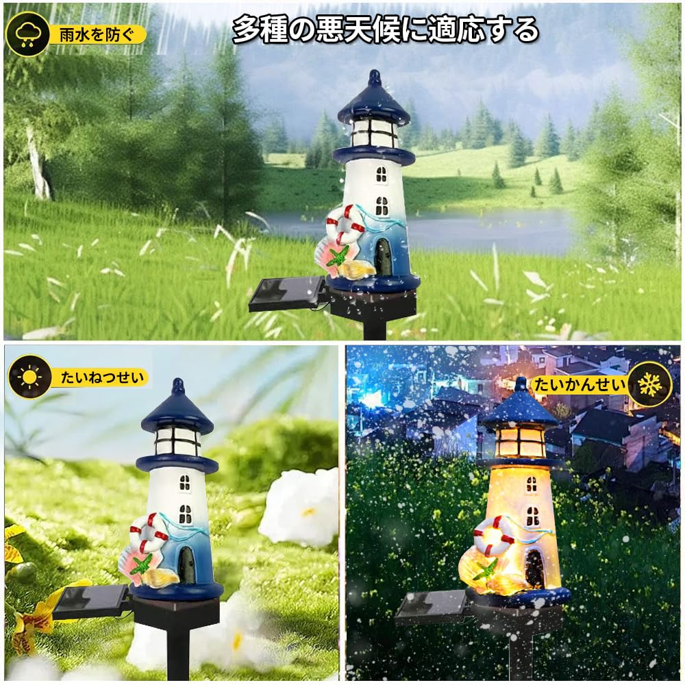 YZYOE Solar Blue and White Lighthouse Atmosphere Garden Decorative Resin Cute House Landscaping Wireless Dusk to Dawn LED Light with Light, Light,