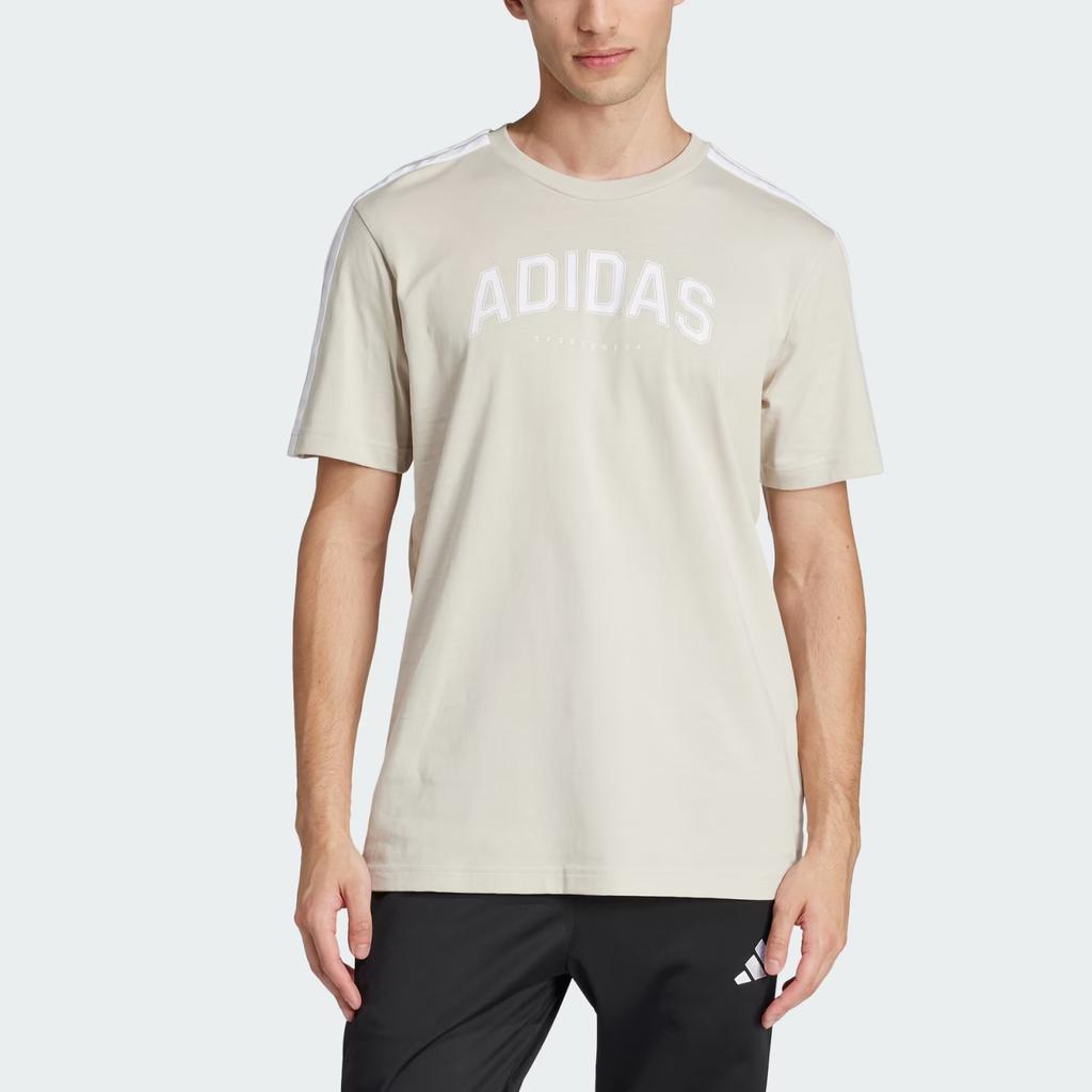 Adidas Letter Round Neck Short Sleeve T-Shirt Unisex Tops Light-Brown JJ3870