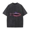 Neon Tetra Fish Halftone Dot Matrix Cyberpunk Graphic Washed Short Sleeve Loose Streetwear Tee Hip Hop