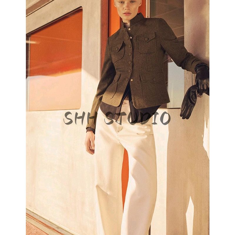 Spring New Houndstooth Pattern Jacket Outwear 8706043 4,000 Bird Grid Vest Jacket 87070434