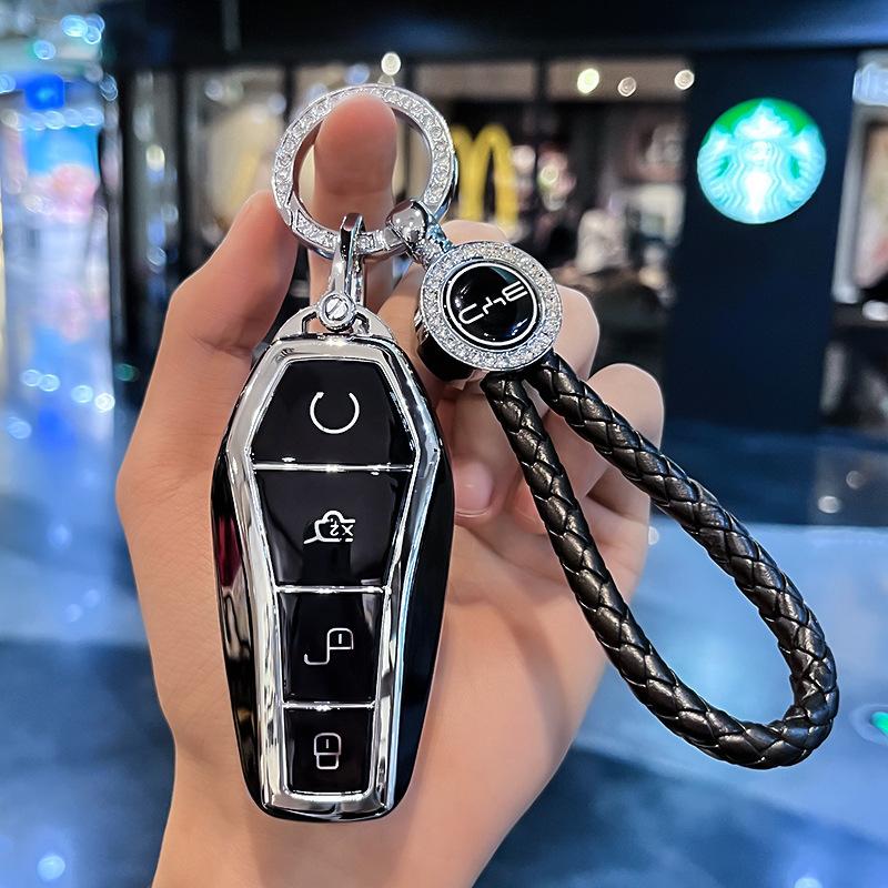 TPU Premium Soft Car Key Case Cover Shell for BYD Song Plus Qin DMI Han EV Yuan Pro Tang ATTO 3 Key Rings Keychain Bag Accessory