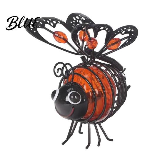 Warm LED Garden Fence Decor Solar Bee Light Outdoor Solar-Powered Metal Lantern Waterproof Energy Saving Lawn Pathway Lights Hanging Light for Patio
