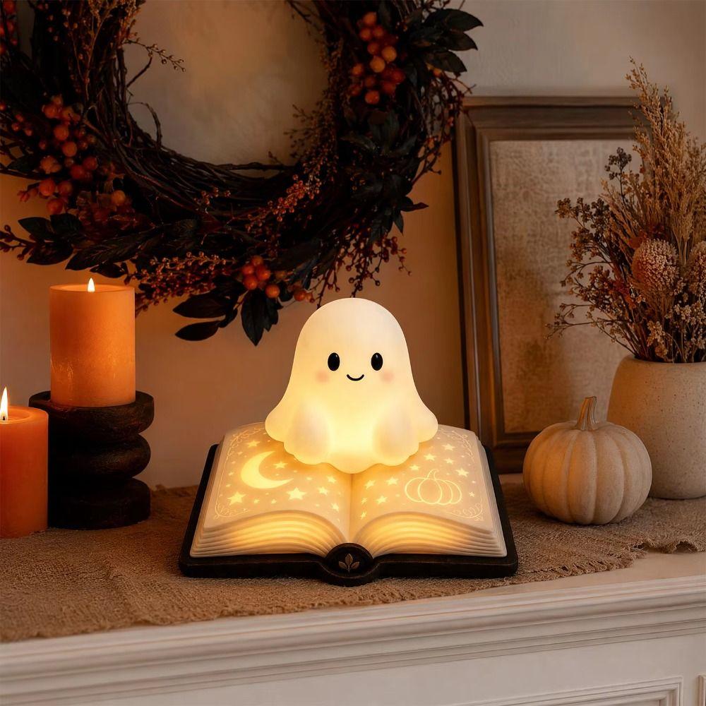 Warm Glow Resin Night Light Compact Design Desktop Ornament Ghost Night Light Holiday Gifting
