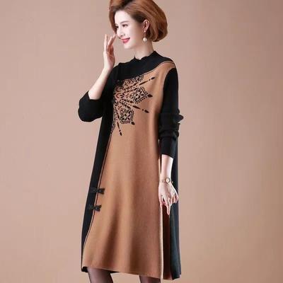 Robe Tricot Grande Taille Femme Automne Hiver Color-Block Ample Robe Pull Tricot Longue Ligne A