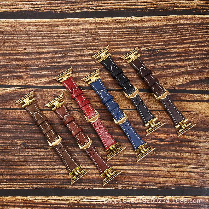 Die erste Schicht des Retro-Armbands mit schmaler Taille ist für Damen-Apple-Watch-Armbänder Applewatch8765Se geeignet.