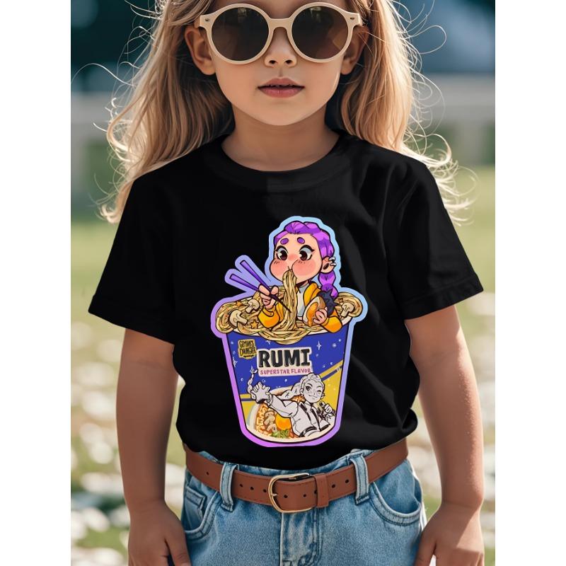 

Винтажная футболка Rumi Tiger с принтом KPop Demon Hunters, аниме, с коротким рукавом, летняя, для девочки, для мальчика, повседневные топы, с круглым вырезом, одежда 150