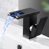 LED Bathroom Sink Faucet Brass Waterfall Faucet BlackBathroom Hot/Cold Mixer Crane Deck Mounted Wash Sink Taps Single Handle Tap