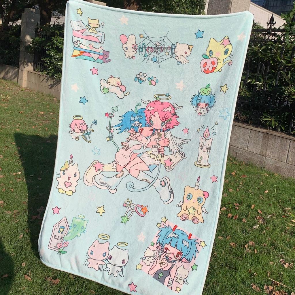 Angel Devil Print Double-Sided Flannel Blanket Winter Thick Throw Blanket office lunch break air-conditioned blanket