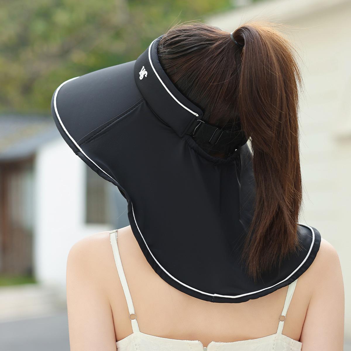 

New face covering sunscreen cap, multi-functional shawl, large brim, outdoor UV protection empty top hat, neck protection sun hat adjustable рожевий