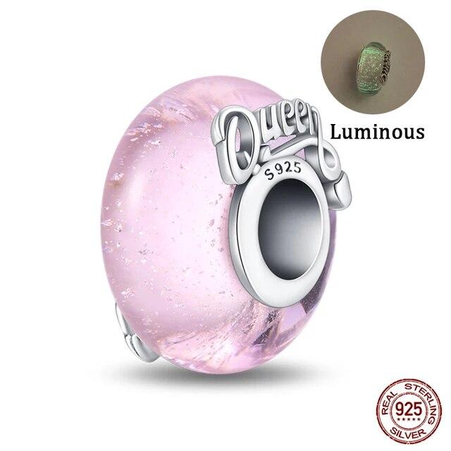 100 %925 Sterling Silver Colorful Butterfly Flower Luminous Glass Charms Beads Fitfashion Original Bracelets Fine Diy Jewelry