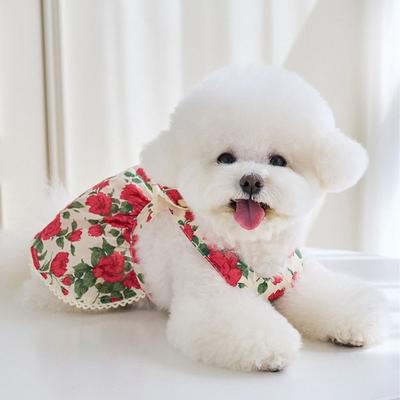 Mode Mignon Fleur Rose Robe Chien Douce Fine Conception Chat Princesse Jupe Respirante Gilet Chien Printemps