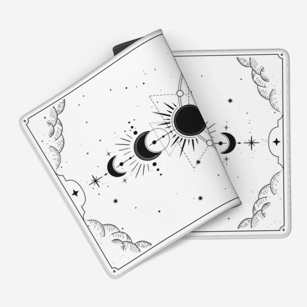 Weiß & Schwarz Schreibtischunterlage Gaming Tarot Astrologie Ästhetik Gummi-Mauspad 120x60cm Cartoon Himmlische Mondphasen Rutschfestes Mauspads