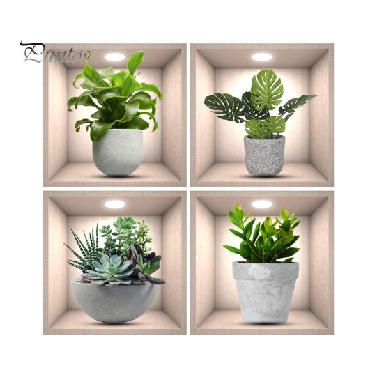

Наклейка на стену с горшечными растениями, 3D-эффект, самоклеющаяся, водонепроницаемая, съемная из ПВХ, для гостиной, спальни, современного настенного искусства, украшение для зеленого растения, наклейка A
