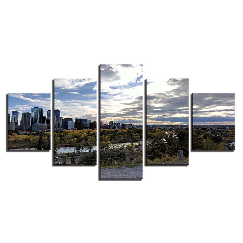 

Современный вид городского парка 5 шт. Современный домашний настенный декор Холст Картина Искусство HD Печать Живопись на холсте для гостиной Без рамы 20x35cm*2 20x45cm*2 20x55cm*1 No Frame