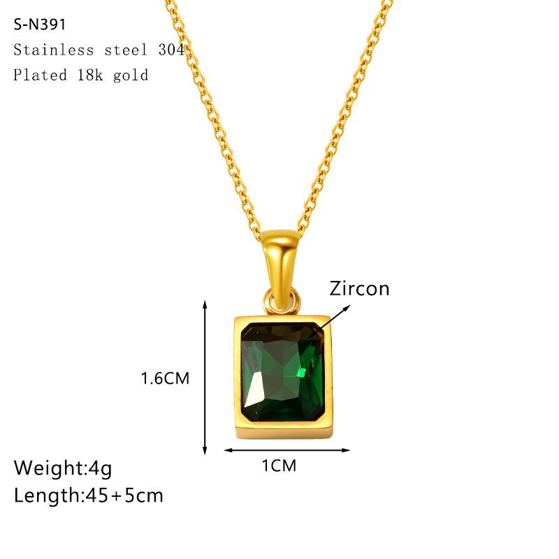 18K Luxury Zircon Stainless Steel Square Pendant Necklace for Women – Fresh, High-End Clavicle Choker