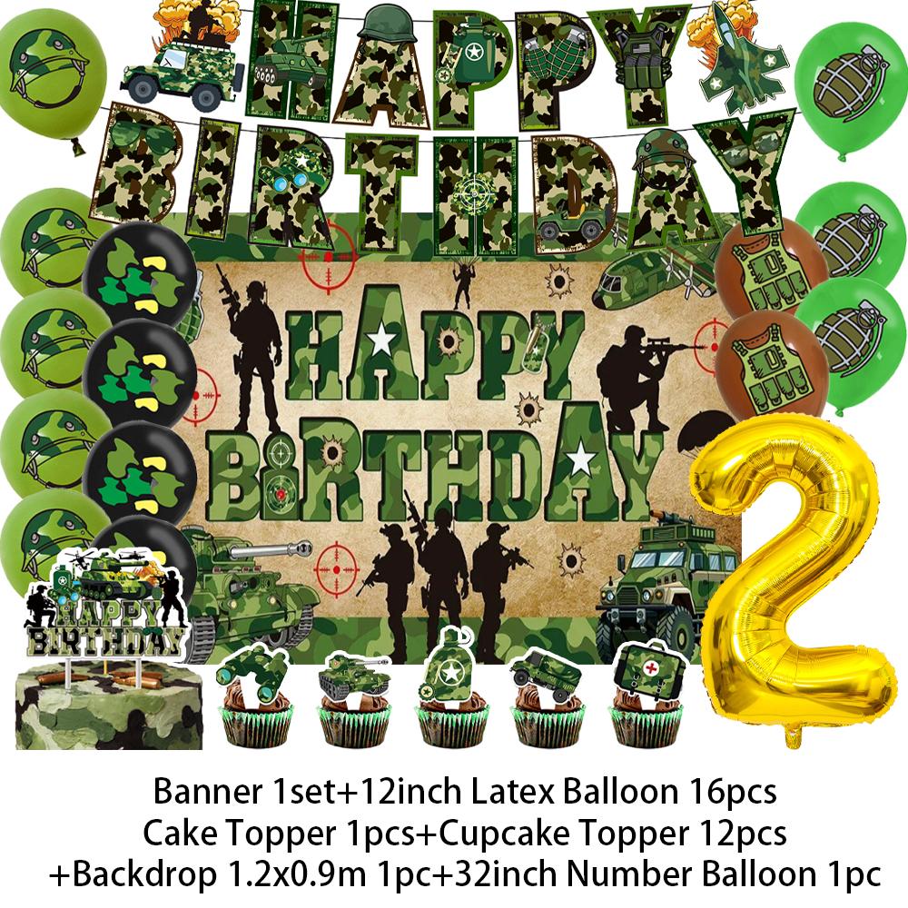 Militär Armee Thema Jungen Geburtstagsparty Dekorationen Camouflage Soldat Flugzeug Panzer Hintergrund Cartoon Luftballon Banner Kinderspielzeug Geschenk