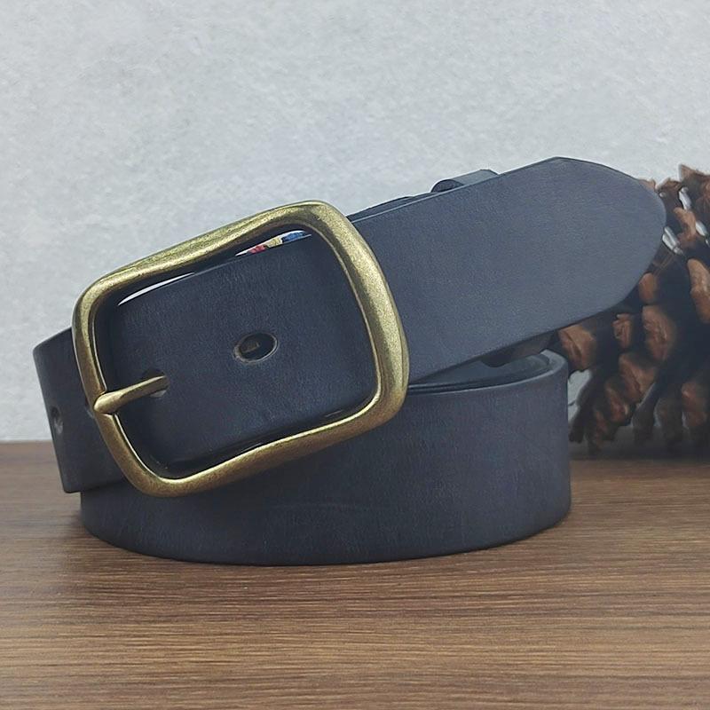 Thickened Polished Belt Men'S Leather Casual First Layer Cowhide Retro Copper Pin Buckle Belt Simple Youth Jeans Belt