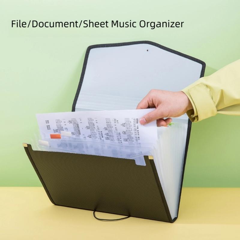 13 Pockets Expandable File Case Plastic Document Organiser Filing Bag Elastic String Closure for Office School Supplies