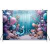 Mermaid Photography Backdrop Bluey Underwater World Purple Shell Starfish Balloon Birthday Decorations Background Photo Studio