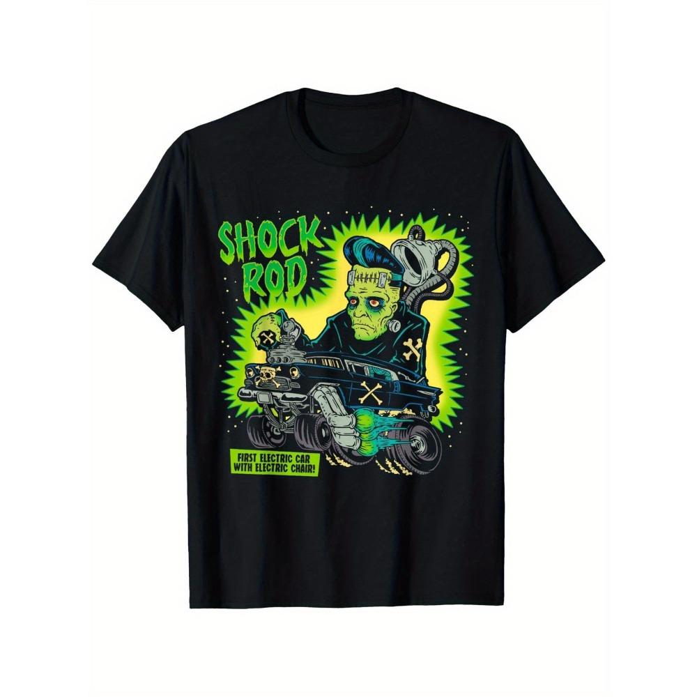 

Men s Black Horror Punk Art Pattern T-Shirt Skull Motorcycle Print Machine Washable Gift T-Shirt Holiday Gift Sports S