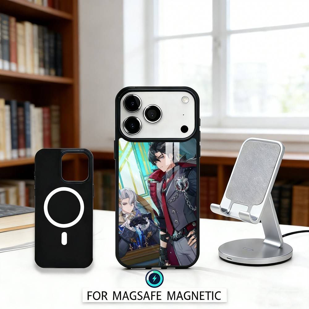 G-Genshin Impact W-Wriothesley Phone Case Magnetic For iPhone17 16 15 14 13 12 Pro Max For Magsafe Wireless Charging Cover
