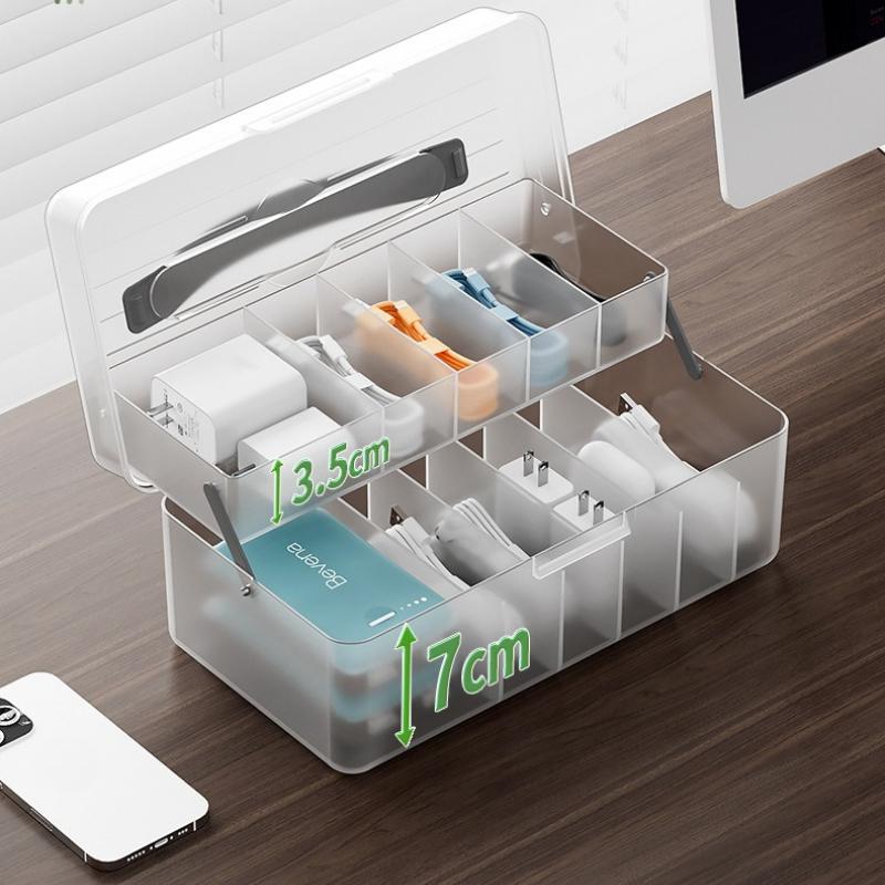 Lidded Cable Organizer Box-Compartmentalized Desktop Cord Manager for Charging Cables & Headphones, Dustproof Drawer Storage Box