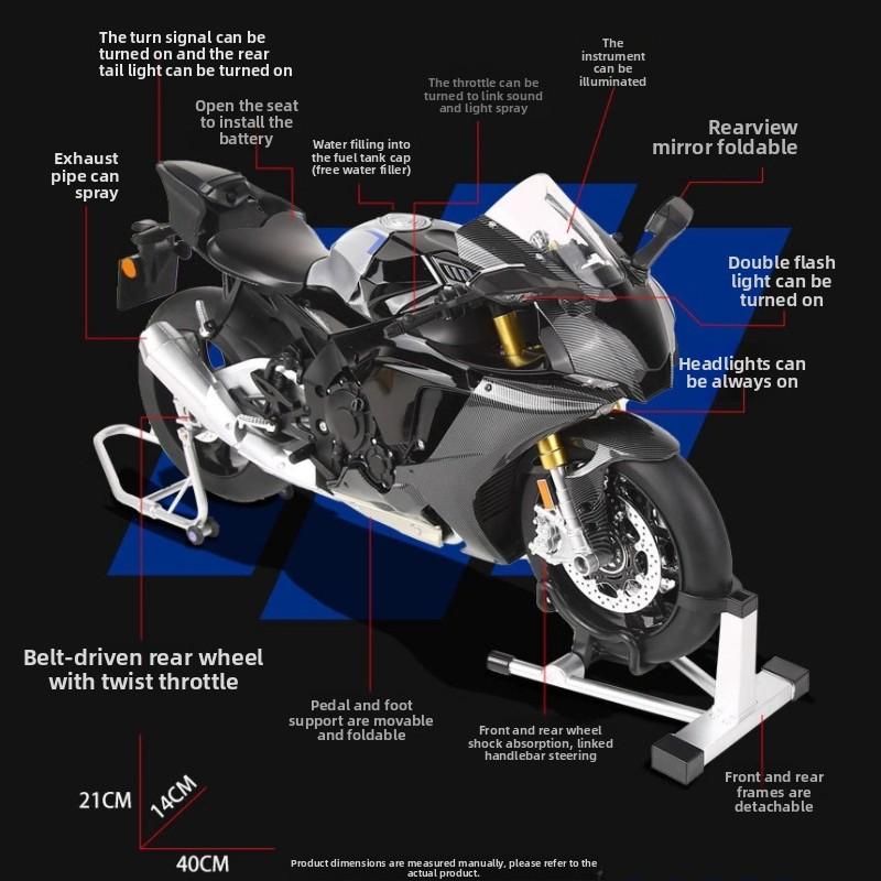 Symulacja 1/6 Yamaha R1M Metalowy Malowany Model Motocykla Dźwięk Światło Kolekcja Zabawka Motocykl Prezent dla Chłopaka Miniaturowy Samochodzik