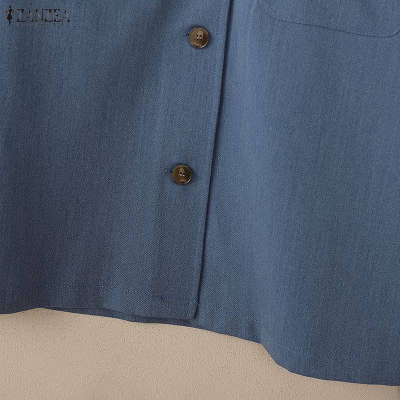 ZANZEA Camicetta casual da donna con colletto alto e maniche lunghe larghe