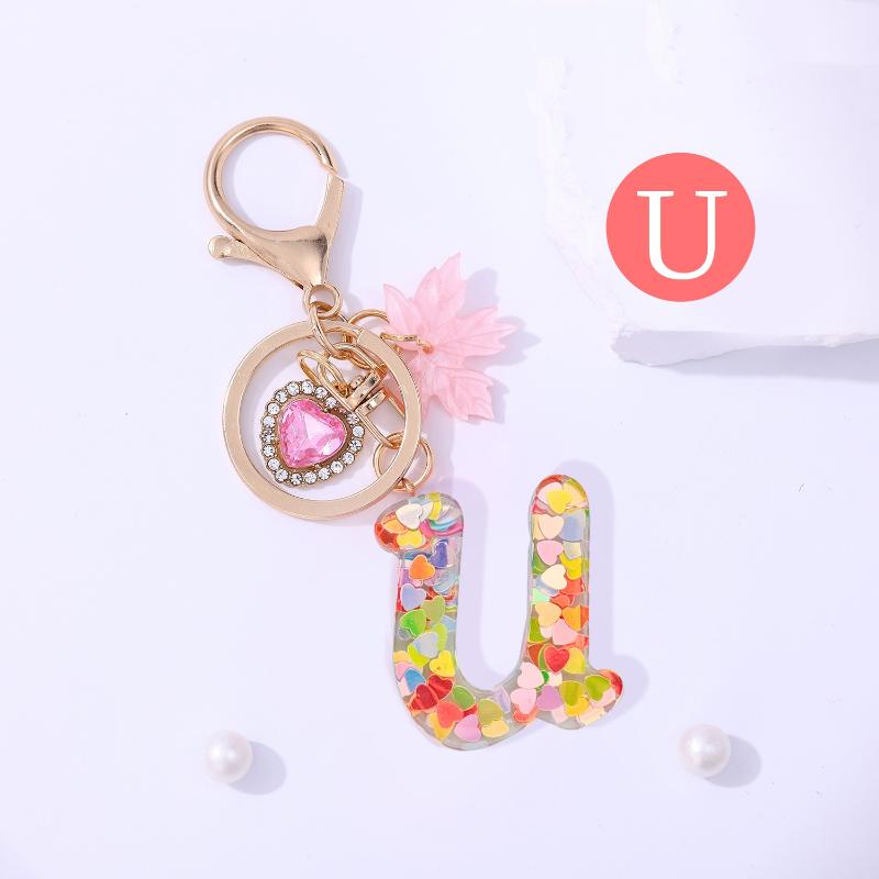 Fashion Pink A To Z Letter Keychain 26 Initials Alphabet Heart Pendant Car Keyring Backpack Hanging Decoration Couple Gift