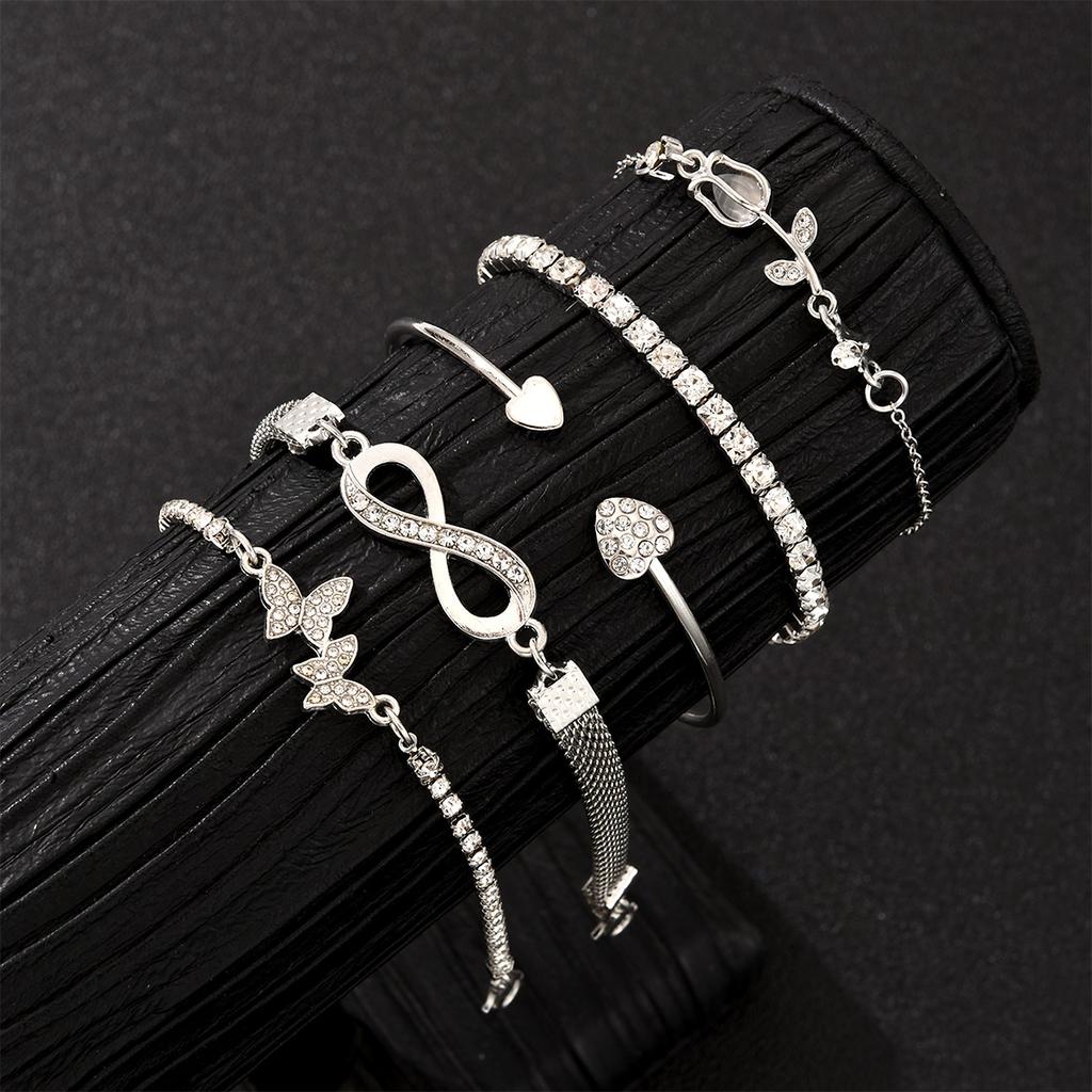 5Pcs Vintage Elegant Heart Butterfly Bracelets For Women Silver Color Rose Infinity Crystal Bracelets Sets Fashion Jewelry Gift