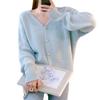 Autumn and Winter Gentle Style Loose Women's V-neck Knitted Cardigan Sweater Top for Women