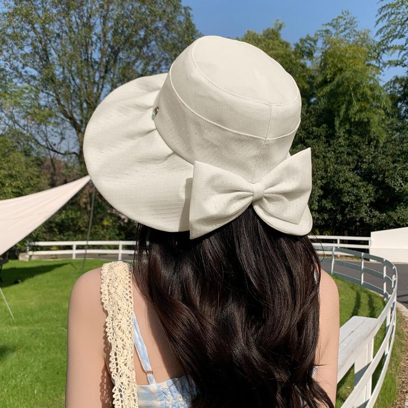 New small standard bow bucket hat summer sunscreen sunshade versatile basin hat outdoor travel vacation beach hat tide