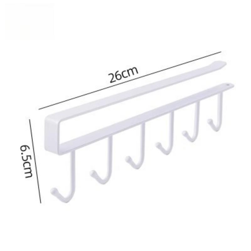 1PC wrought iron cabinet baffle hanger kitchen hanging hook finishing storage rack household double row 6 even row hook белый