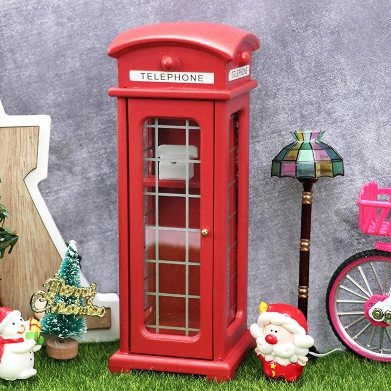 Mini Phone Booth Model Dollhouse Decorative Miniature Red British Phone Booth Micro Landscape Scenery Ornament Prop