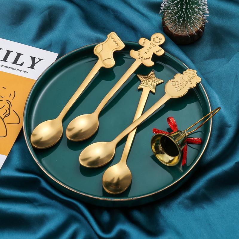 Stainless Steel Spoon Fork Set Elk Christmas Tree Decoration Dessert Coffee Spoon Christmas Gift Cutlery Tableware for Friends