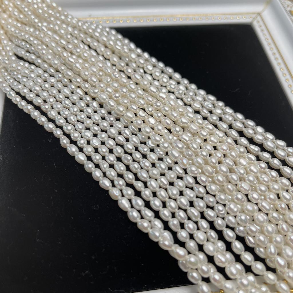 1String, White Natural Freshwater Pearls, Handmade Rice Pearl Beads for Jewelry Making DIY Necklaces, Bracelets Crafts (Beads 3-4mm, Length 36cm)