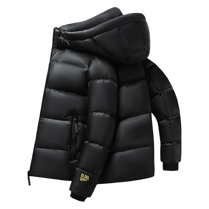 Down Jacket Men's 2023 Winter New Black and Gold Men's and Women's Hooded Short Bread Jacket Warm White Duck Down Jacket Trend