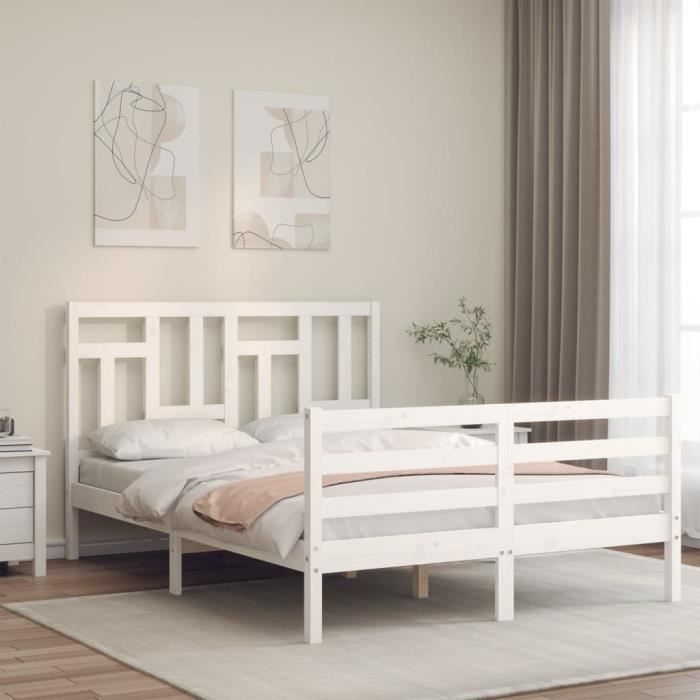 VidaXL Bed Frame with Headboard White 140x190 Cm Solid Wood 3194942