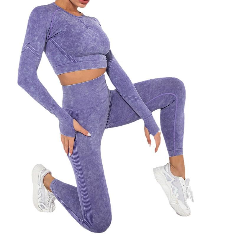 Seamless Frosted Yoga Set: Long Sleeve & High Waist Pants for Women