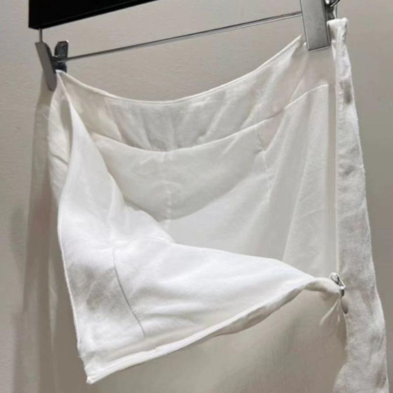 Hochwertiger Damen-Midi-Rock aus weißer Tencel-Baumwoll-Leinen-Mischung - Hochtaillierter Rock mit langem Schlitz für den Sommer mit luxuriösem Flair