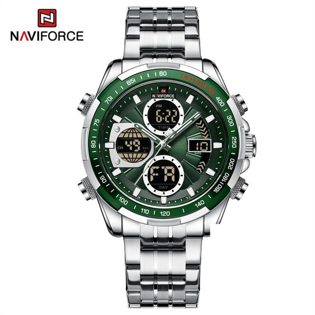 NAVIFORCE 9197 Digital Quartz Watch Men Three Time Quartz Wrist Mens Watch Countdown Steel Wristwatch Clock Relogio Masculino