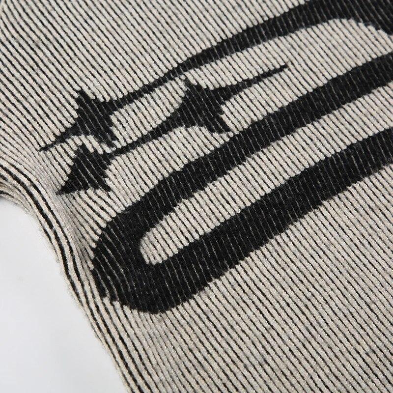 Weekeep Roztrhaný Vintage Svetr Harajuku Patchworkový Potisk Dlouhý Rukáv Svetry pro Ženy Podzim Zima Základní Pulovry Street Style